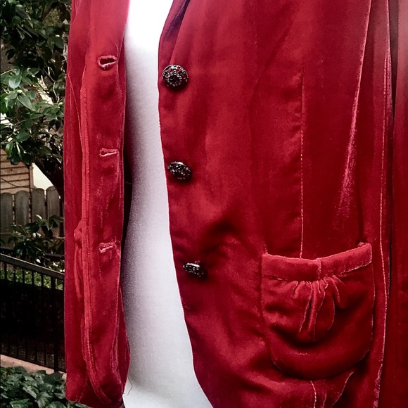 Vintage 1930s Red Silk Velvet Jacket Womens Small - Picture 7 of 12